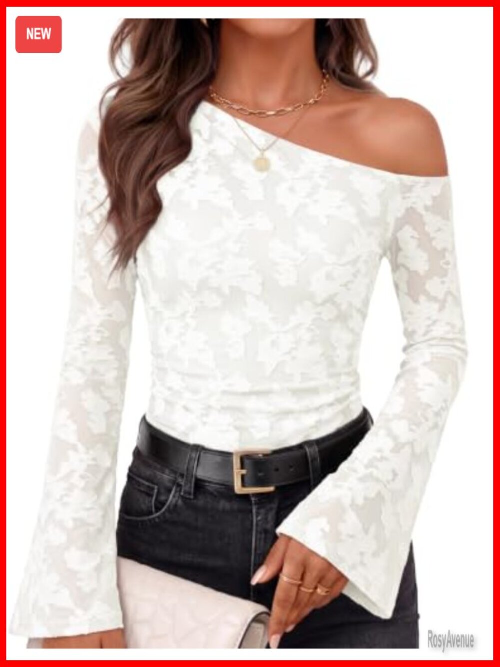 ZESICA Women's Off Shoulder Floral Long Sleeve Top - Sheer Bell Sleeves, Y2K